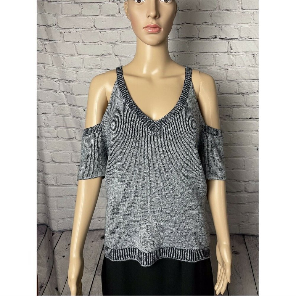 NWT New $175 Splendid Surrey Marl Cold Shoulder Pullover Size M Blue - Picture 5 of 12